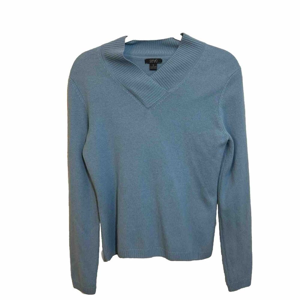 Prive Womens Pullover Sweater Blue 100% Cashmere Small Shawl Collar